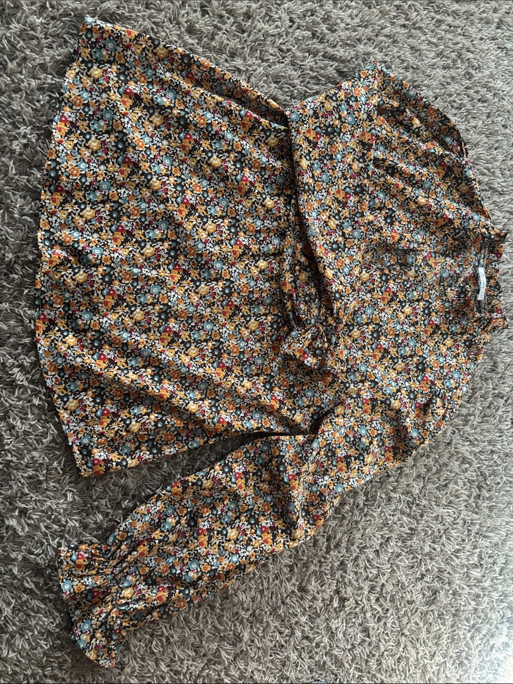 Cupshe Mustard Multi Floral Smocked-Sleeve Shirt